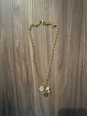 Gold-Tone Chain Necklace with Cross & Charm Pendants